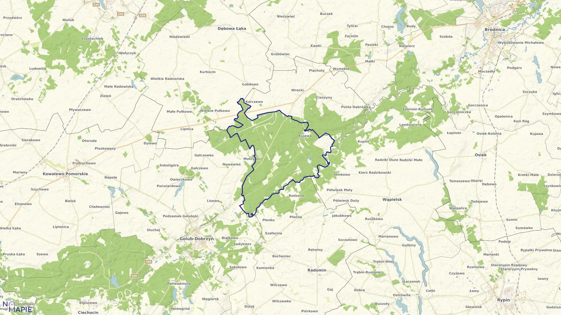 Mapa obrębu Kujawa w gminie Golub-Dobrzyń