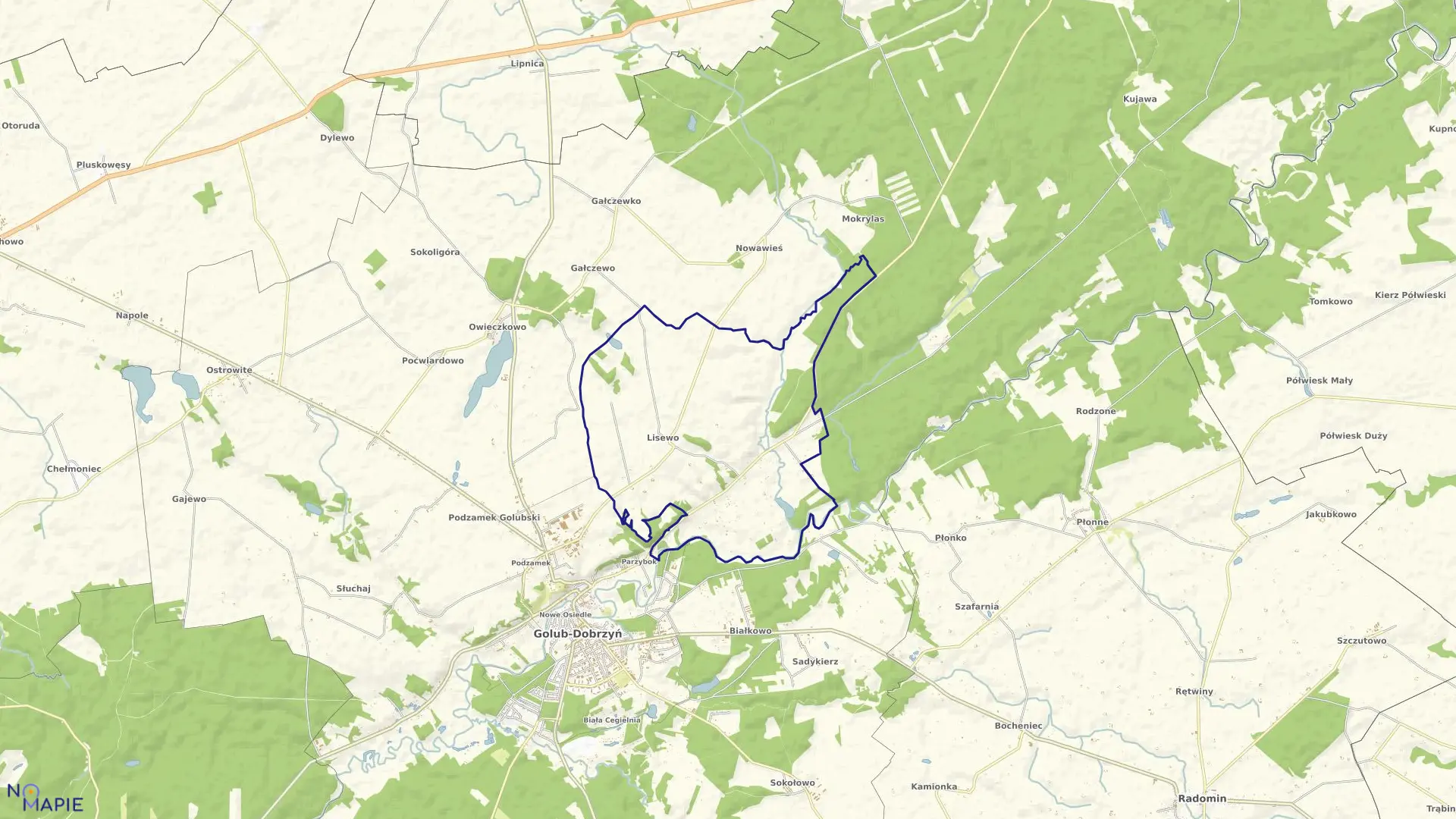 Mapa obrębu Lisewo w gminie Golub-Dobrzyń