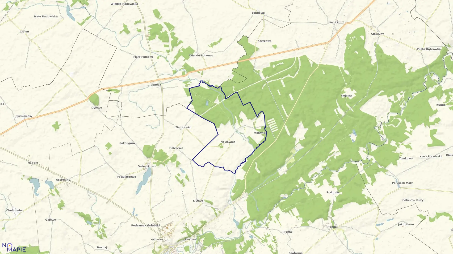 Mapa obrębu Nowawieś w gminie Golub-Dobrzyń