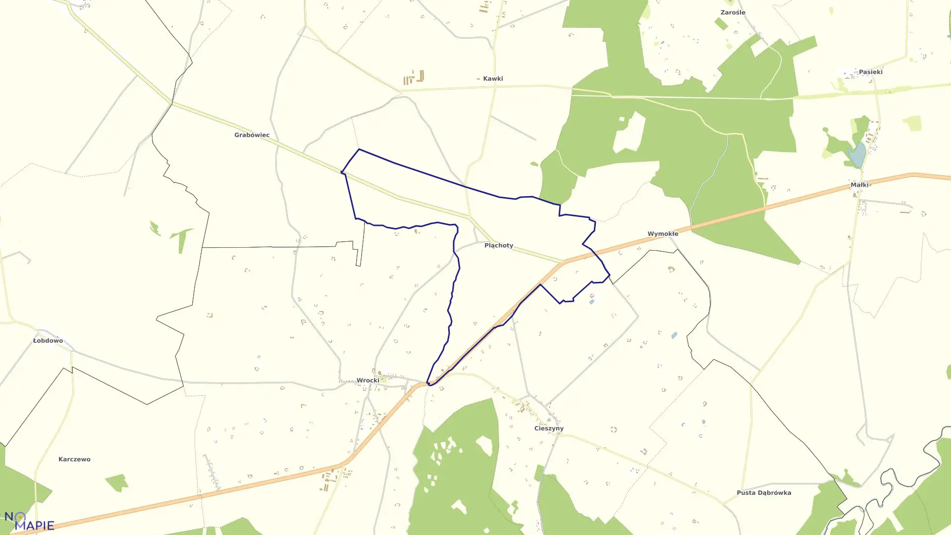 Mapa obrębu Pląchoty w gminie Golub-Dobrzyń